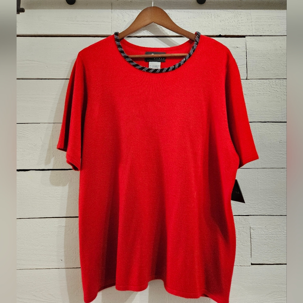 Sag Habor Red Sweater with Beaded Neckline Machine Washable Women's 1X